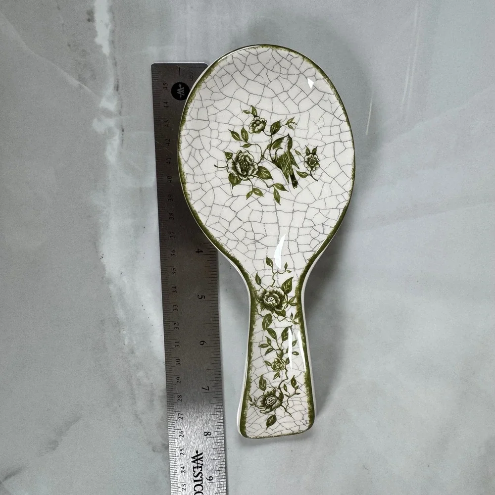 Cracker Barrel Susan Winget Garden Crackle Spoon Rest White Green Bird‎ Flowers